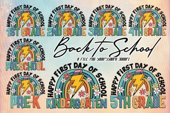 Happy First Day of School Bundle: A Vibrant Graphic Design Asset for Crafts and Seasonal Projects