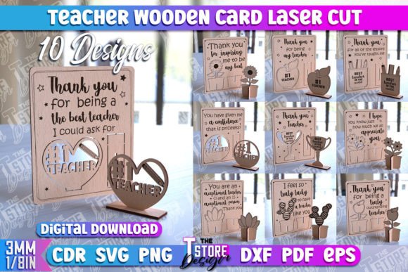 Teacher Wooden Card Laser Cut CNC File for Crafts & Graphics
